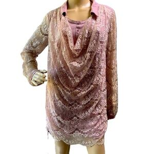 Made For You Pink Sheer Lace Long Sleeve Layered Coquette Floral Blouse Medium